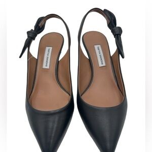 Tabitha Simmons Shoe Size 38.5 Black Leather Kitten Heel Pointed Toe Knot Pumps